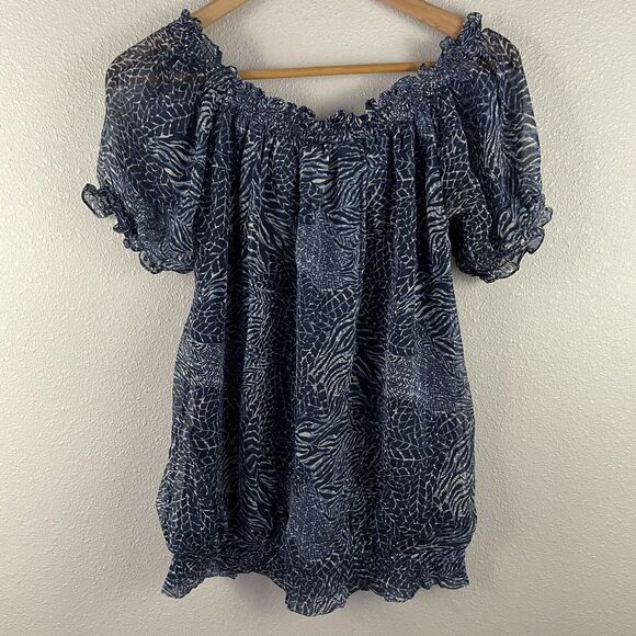 Lafayette 148 Womens 100% Silk Printed Smocked Hem Off The Shoulder Blouse - Picture 7 of 8